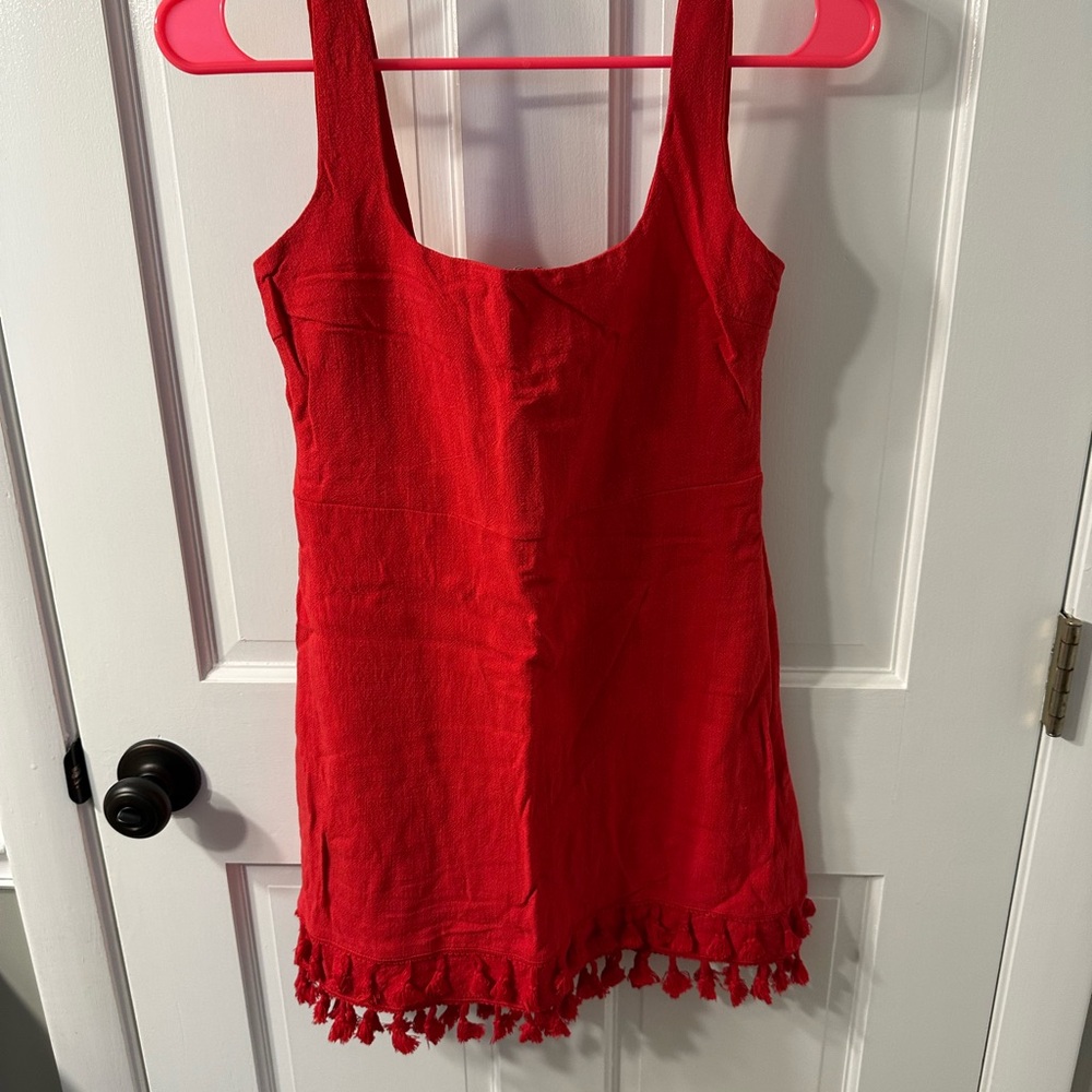 Lulu's Red Dress with Tassel Hem
